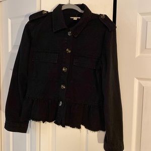 Black ruffle jean jacket